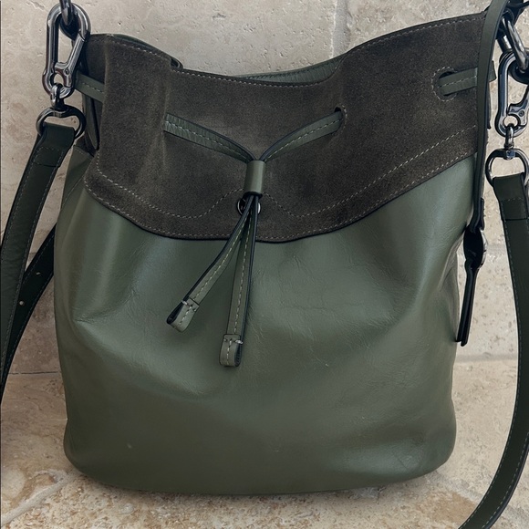 Lodis Elegant Olive Green Leather & Suede Bucket Bag - Picture 2 of 8